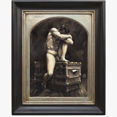 &quot;The Key&quot; Original Framed Grisaille Painting on Canvas