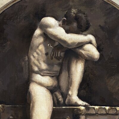 "The Key" Original Framed Grisaille Painting on Canvas