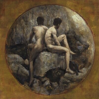 "Reverie" (after Wilhelm von Gloeden) Original Painting on Panel, Framed