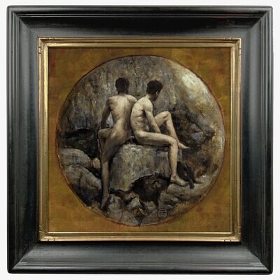 &quot;Reverie&quot; (after Wilhelm von Gloeden) Original Painting on Panel, Framed