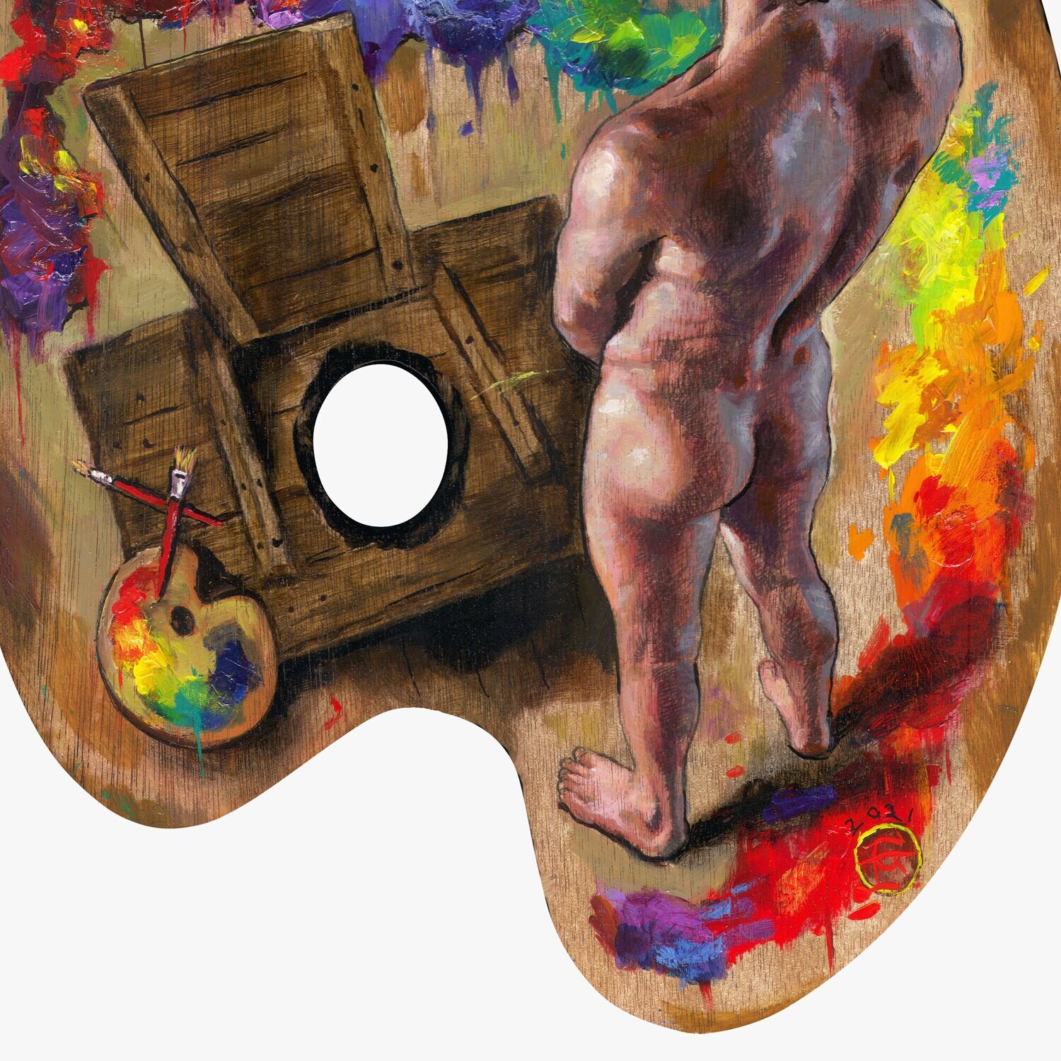 "The Painter's Pause" Original Painting on Palette