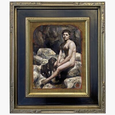 "Comfort" (after Wilhelm von Gloeden) Original Painting on Panel, Framed
