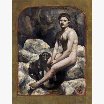"Comfort" (after Wilhelm von Gloeden) Original Painting on Panel, Framed