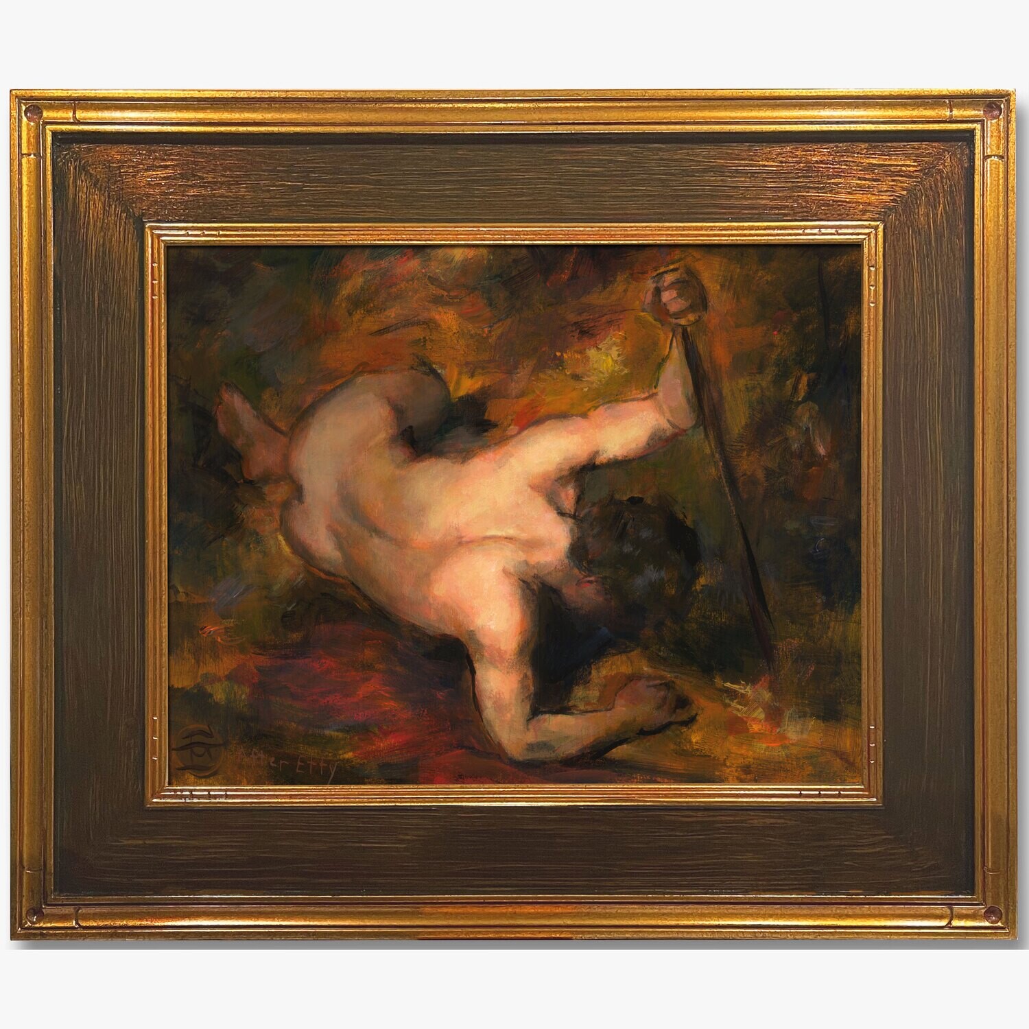 "Fallen" (after Etty) Original Painting on Panel, Framed