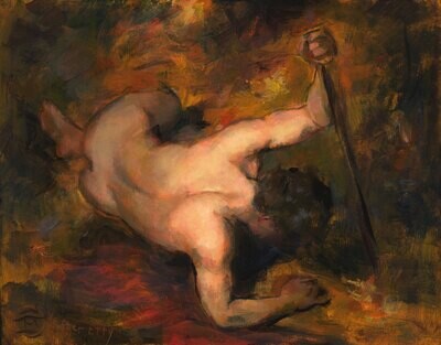 "Fallen" (after Etty) Original Painting on Panel, Framed