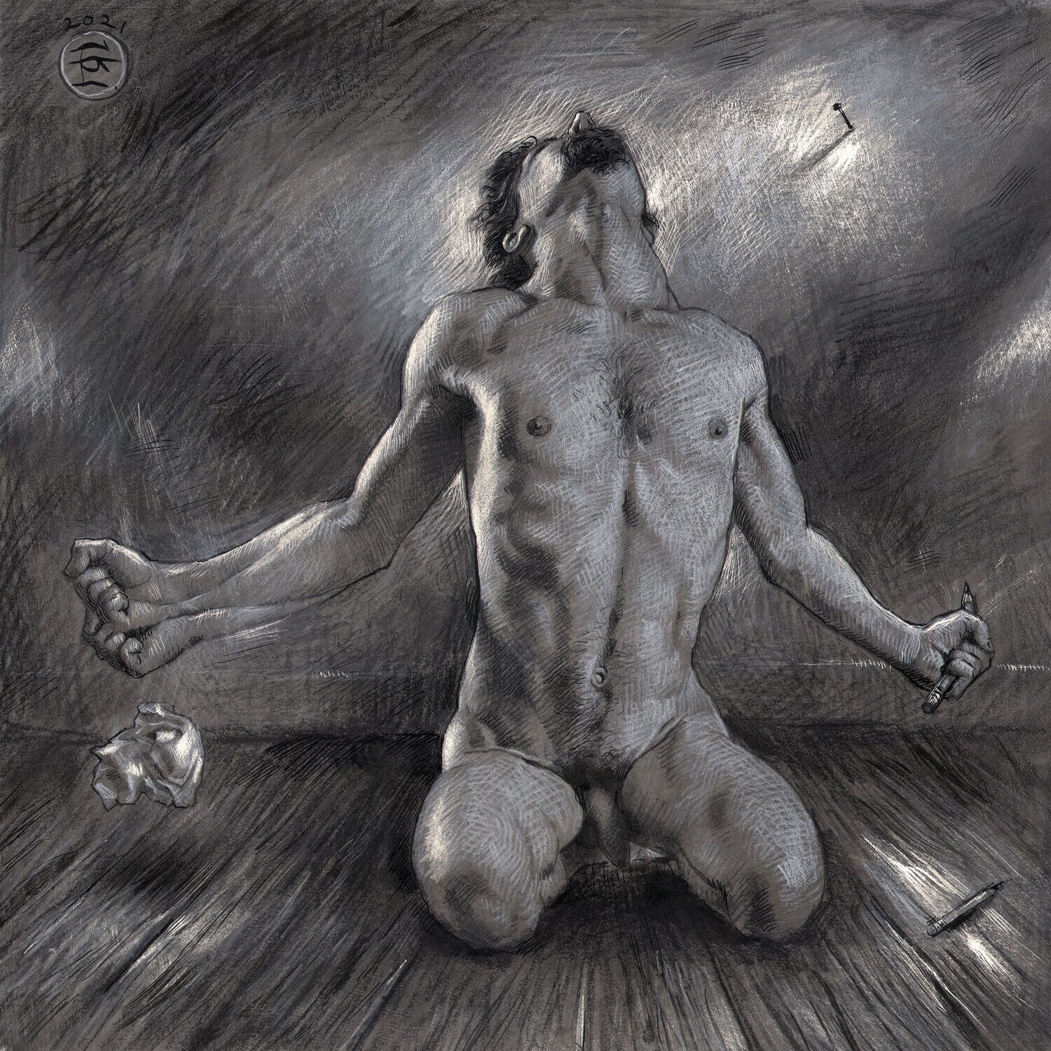 &quot;Snapped&quot; Original Mixed-Media Drawing