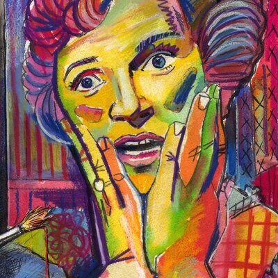 "Oh, No! I Dreamed I Met Picasso, and He Was Painting Betty White's Portrait" Original Work on Paper