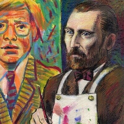 "Andy Sits for Vincent's Demonstration and Marilyn Observes" Original Work on Paper