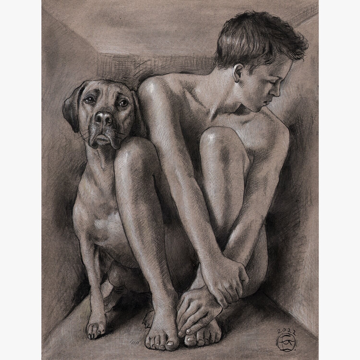 "Waiting" Original Mixed-Media Drawing