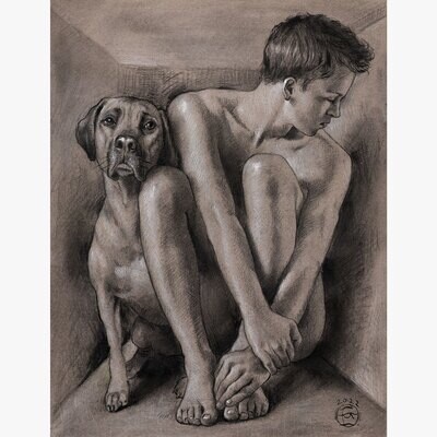 "Waiting" Original Mixed-Media Drawing