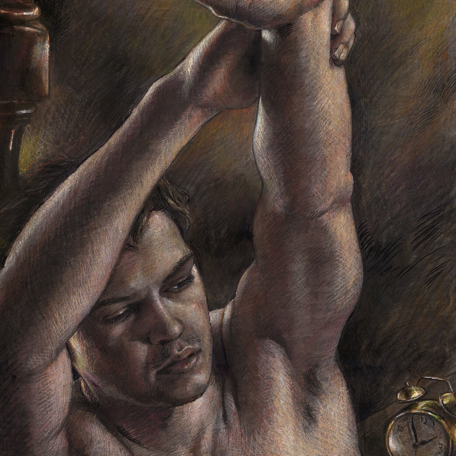 "Two O'Clock" Original Mixed-Media Work on Paper