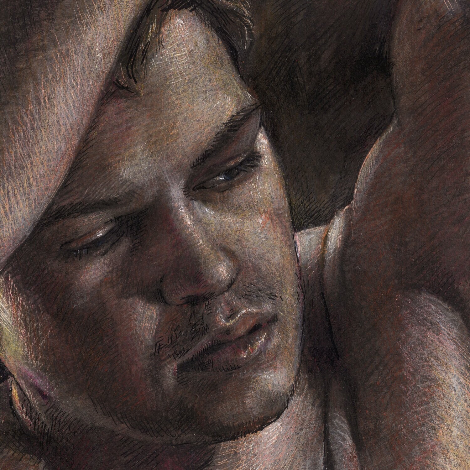 "Two O'Clock" Original Mixed-Media Work on Paper
