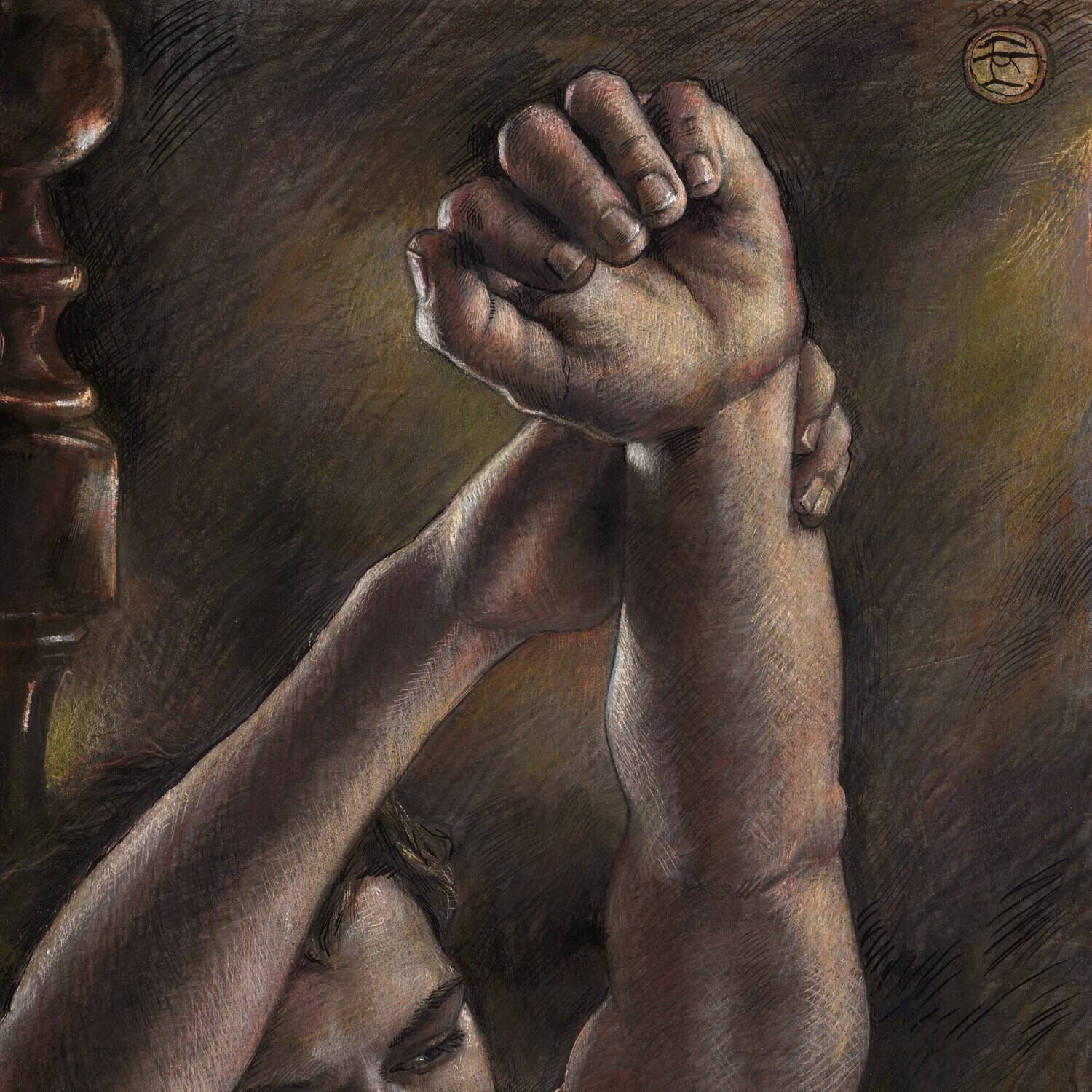 "Two O'Clock" Original Mixed-Media Work on Paper