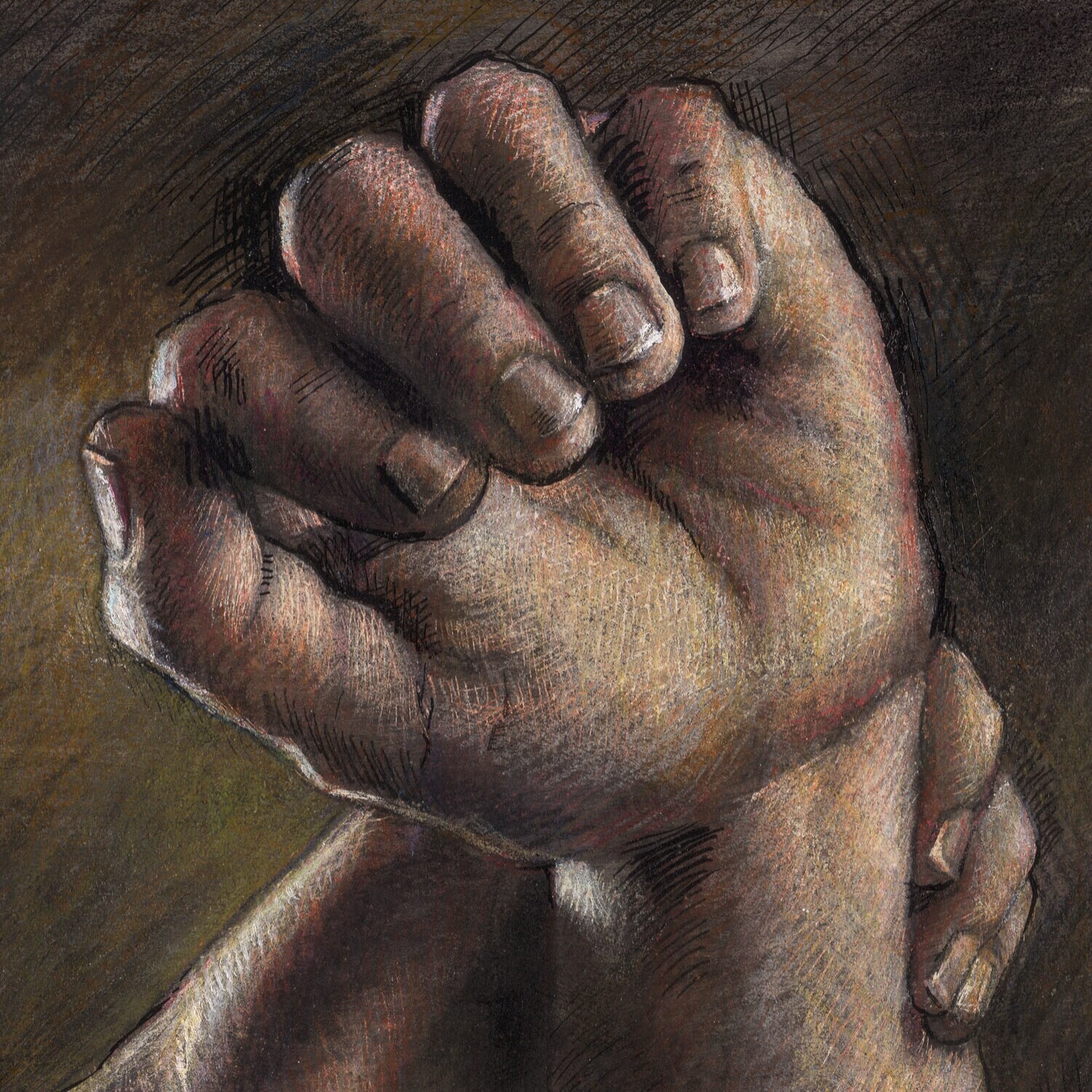 "Two O'Clock" Original Mixed-Media Work on Paper