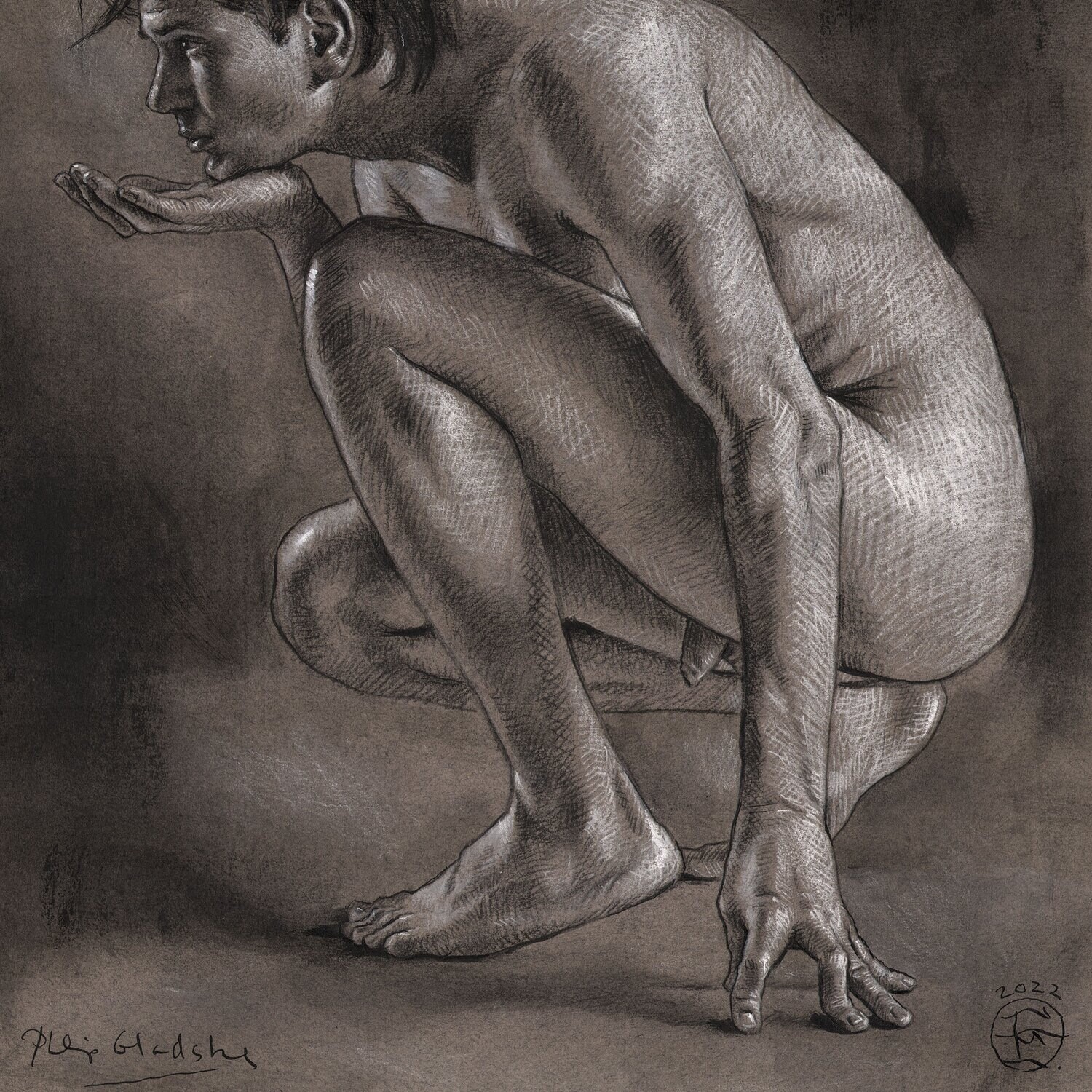 "The Thinker" Original Charcoal Drawing with Optional Frame | Free Shipping Worldwide