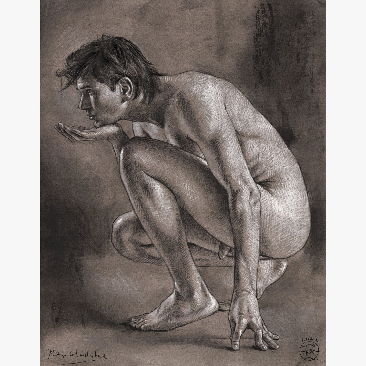 &quot;The Thinker&quot; Original Charcoal Drawing with Optional Frame | Free Shipping Worldwide, Framed or unframed?: Unframed (ships immediately)