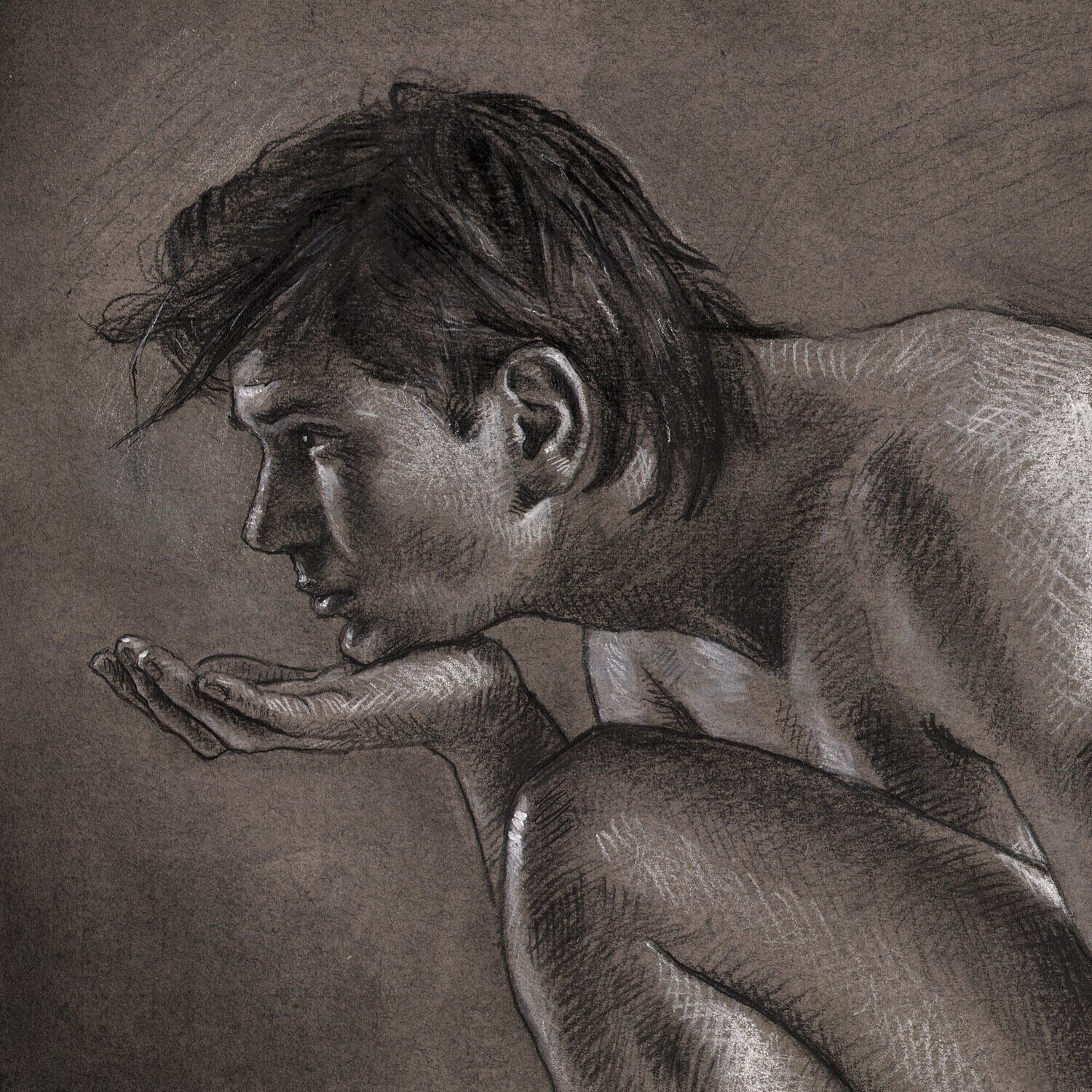 "The Thinker" Original Charcoal Drawing with Optional Frame | Free Shipping Worldwide