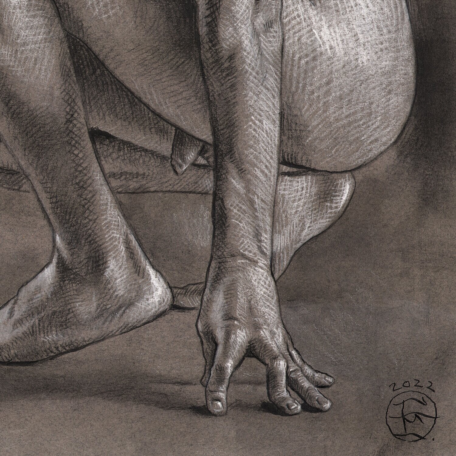 "The Thinker" Original Charcoal Drawing with Optional Frame | Free Shipping Worldwide