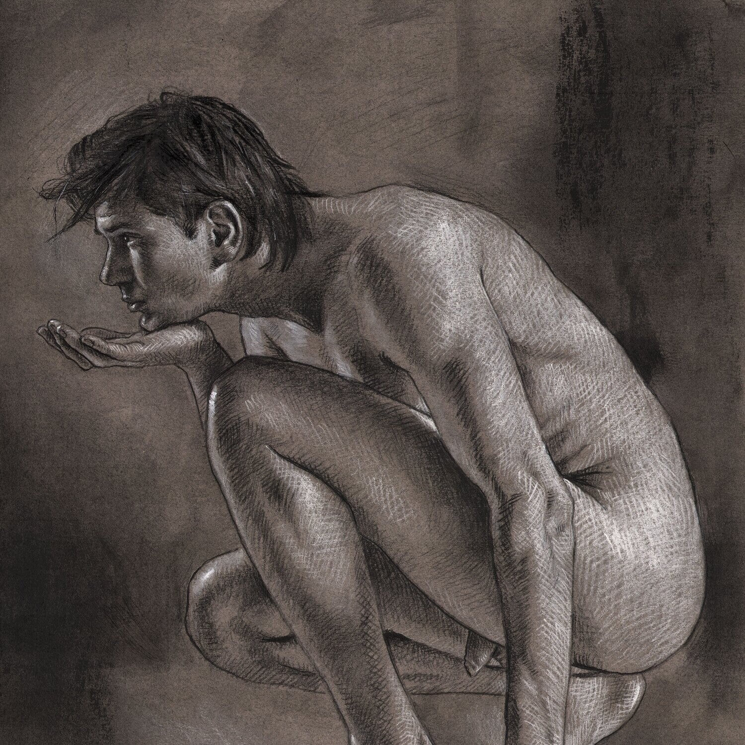 "The Thinker" Original Charcoal Drawing with Optional Frame | Free Shipping Worldwide