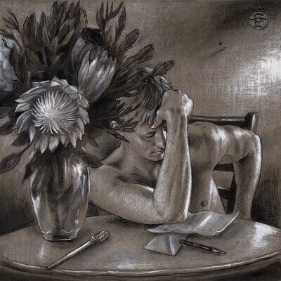 "The Letter" Original Charcoal Drawing | Frame Option | Free Shipping Worldwide