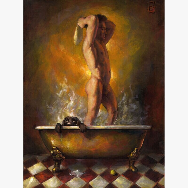 "The Hot Bath" Original Painting on Panel | Free Shipping Worldwide