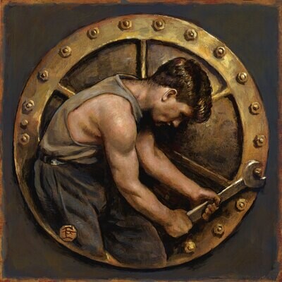 "Turn" (after Lewis Hine) Original Painting on Panel | Free Shipping Worldwide