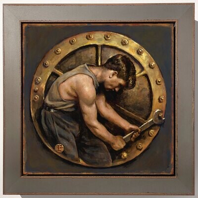 &quot;Turn&quot; (after Lewis Hine) Original Painting on Panel | Free Shipping Worldwide