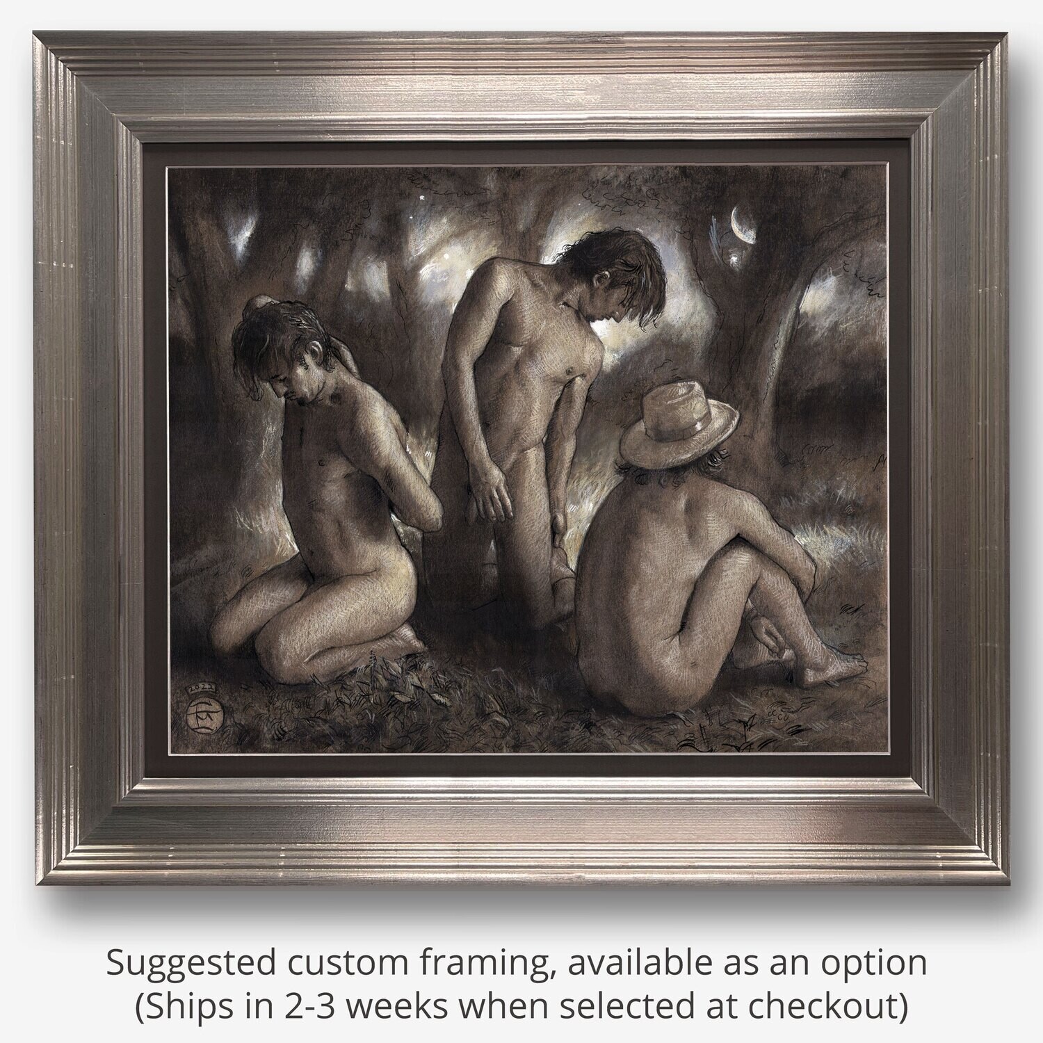 "Bathers" Original Mixed-Media Drawing with Framing Option | Free Shipping Worldwide