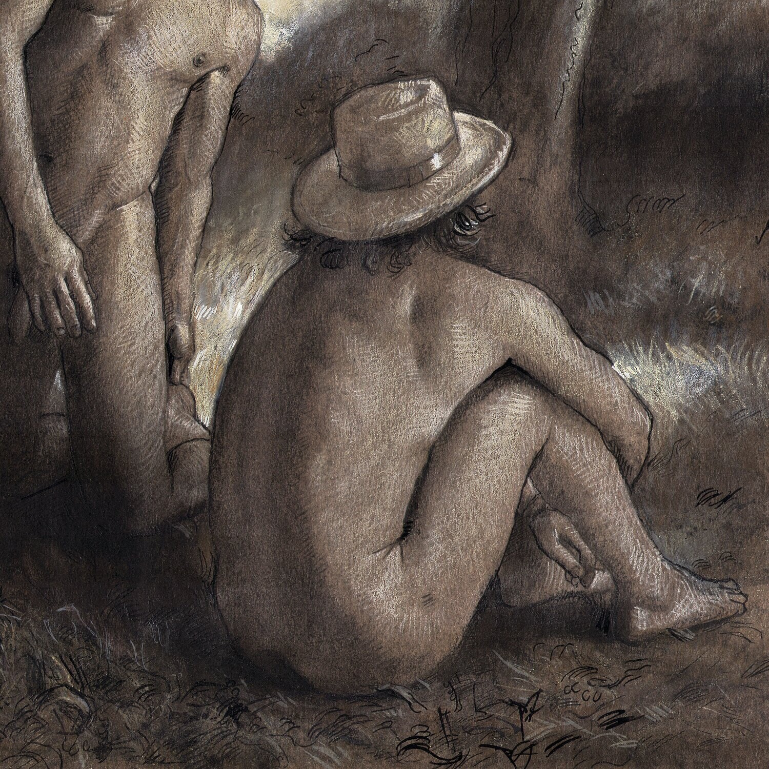 "Bathers" Original Mixed-Media Drawing with Framing Option | Free Shipping Worldwide