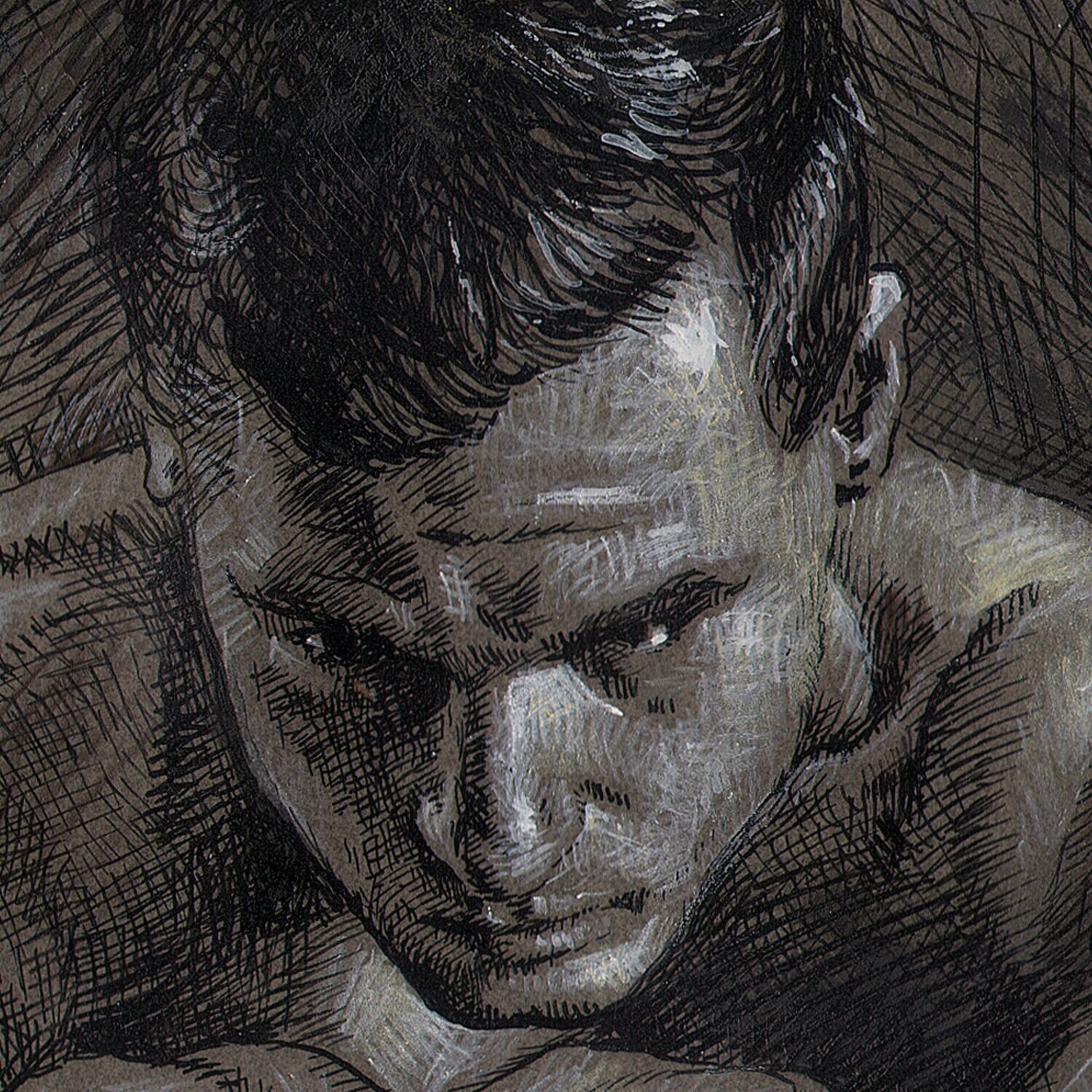 "Contained" Original Grisaille Work on Paper