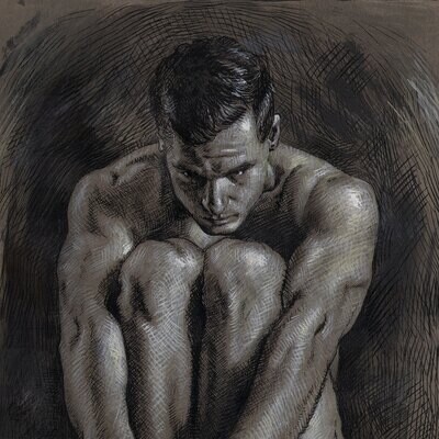 "Contained" Original Grisaille Work on Paper