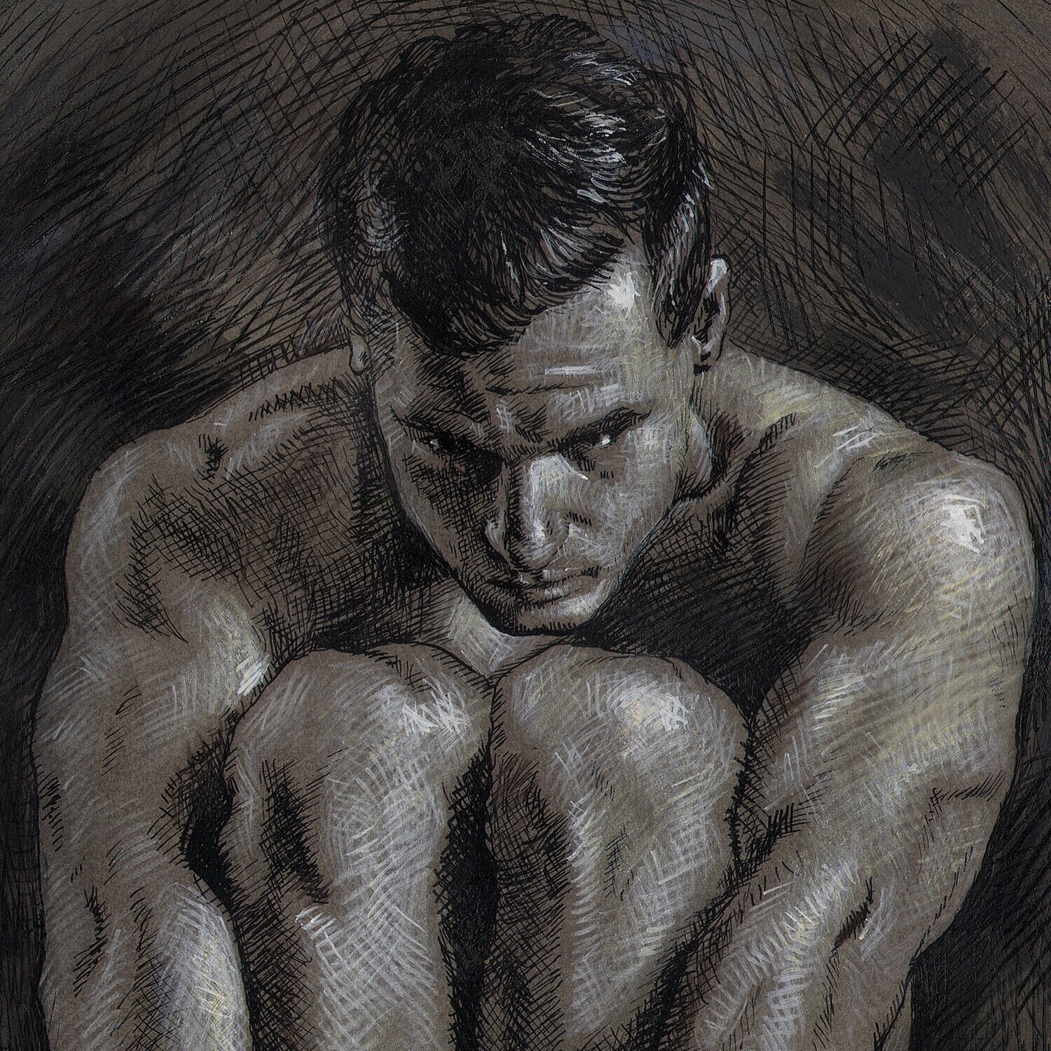 "Contained" Original Grisaille Work on Paper