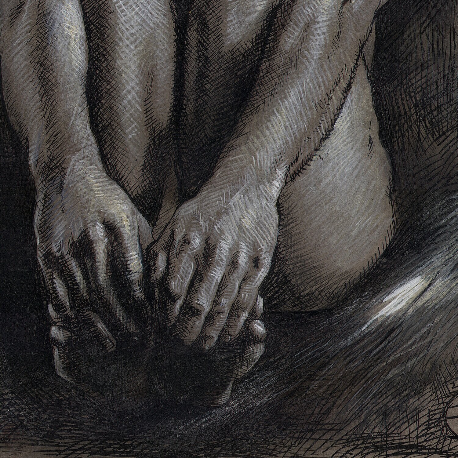 "Contained" Original Grisaille Work on Paper