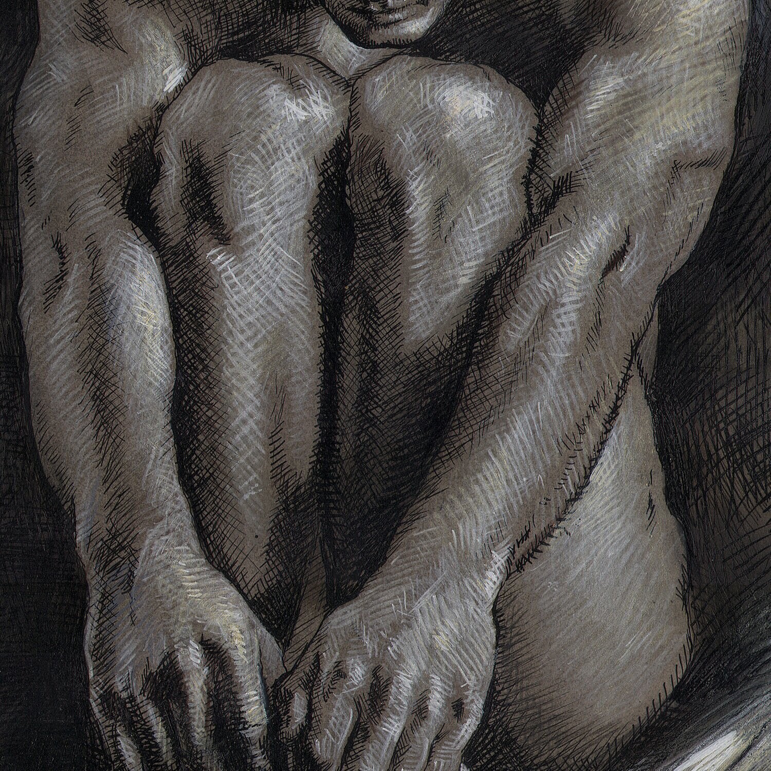 "Contained" Original Grisaille Work on Paper