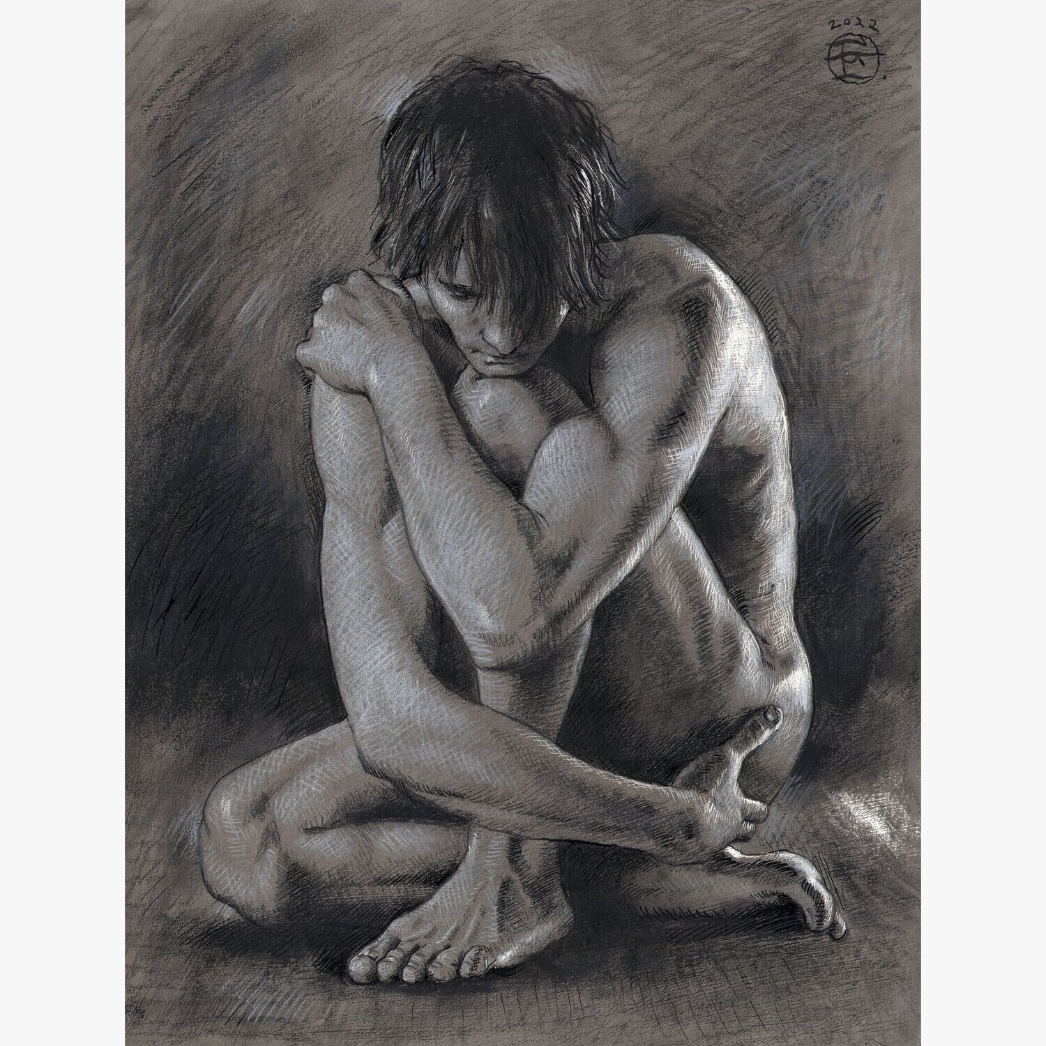 "The Ponderer" Original Grisaille Drawing | Free Shipping Worldwide