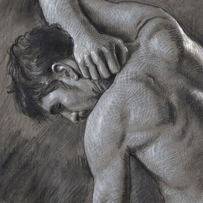"The Thinker" Original Grisaille Drawing | Free Shipping Worldwide