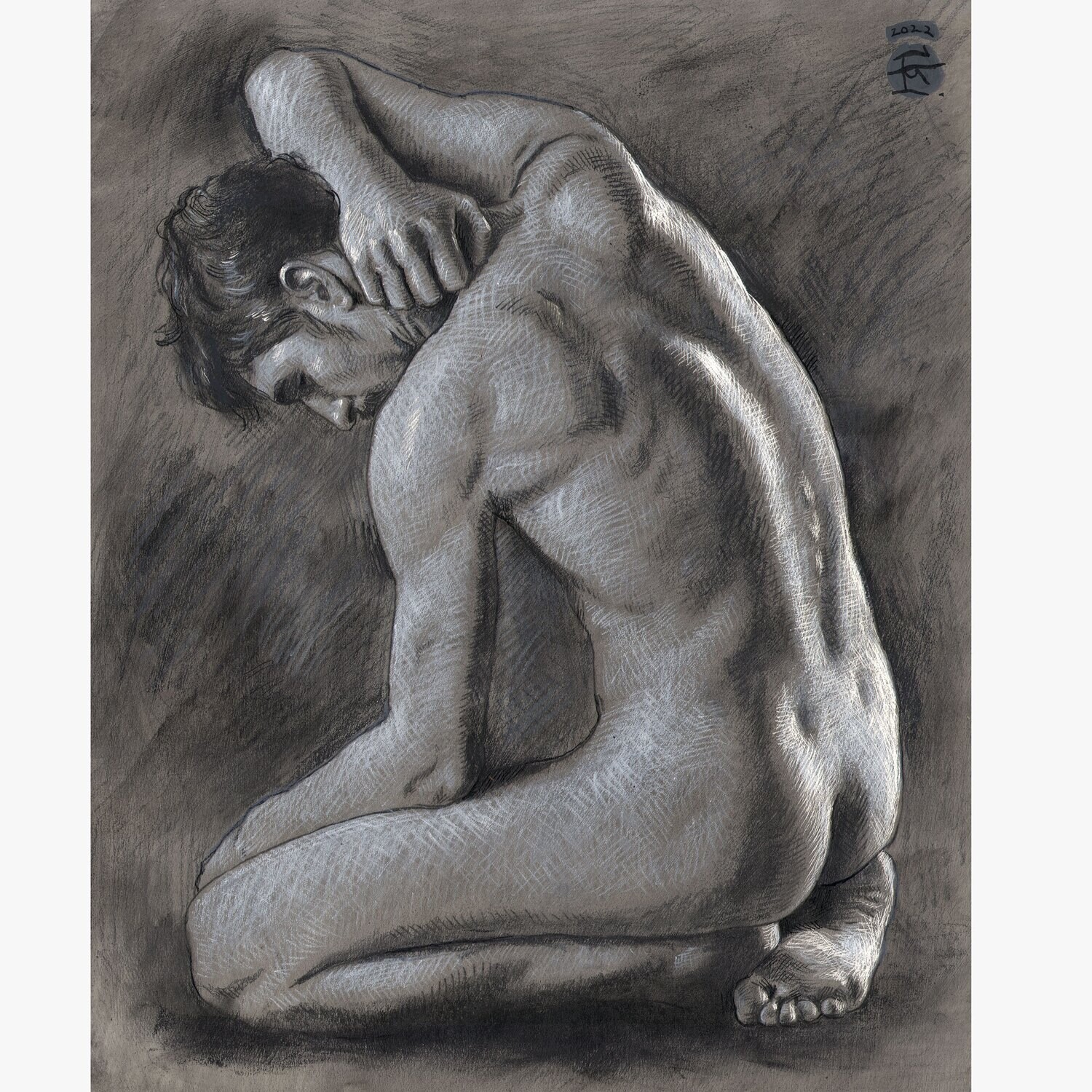 &quot;The Thinker&quot; Original Grisaille Drawing | Free Shipping Worldwide
