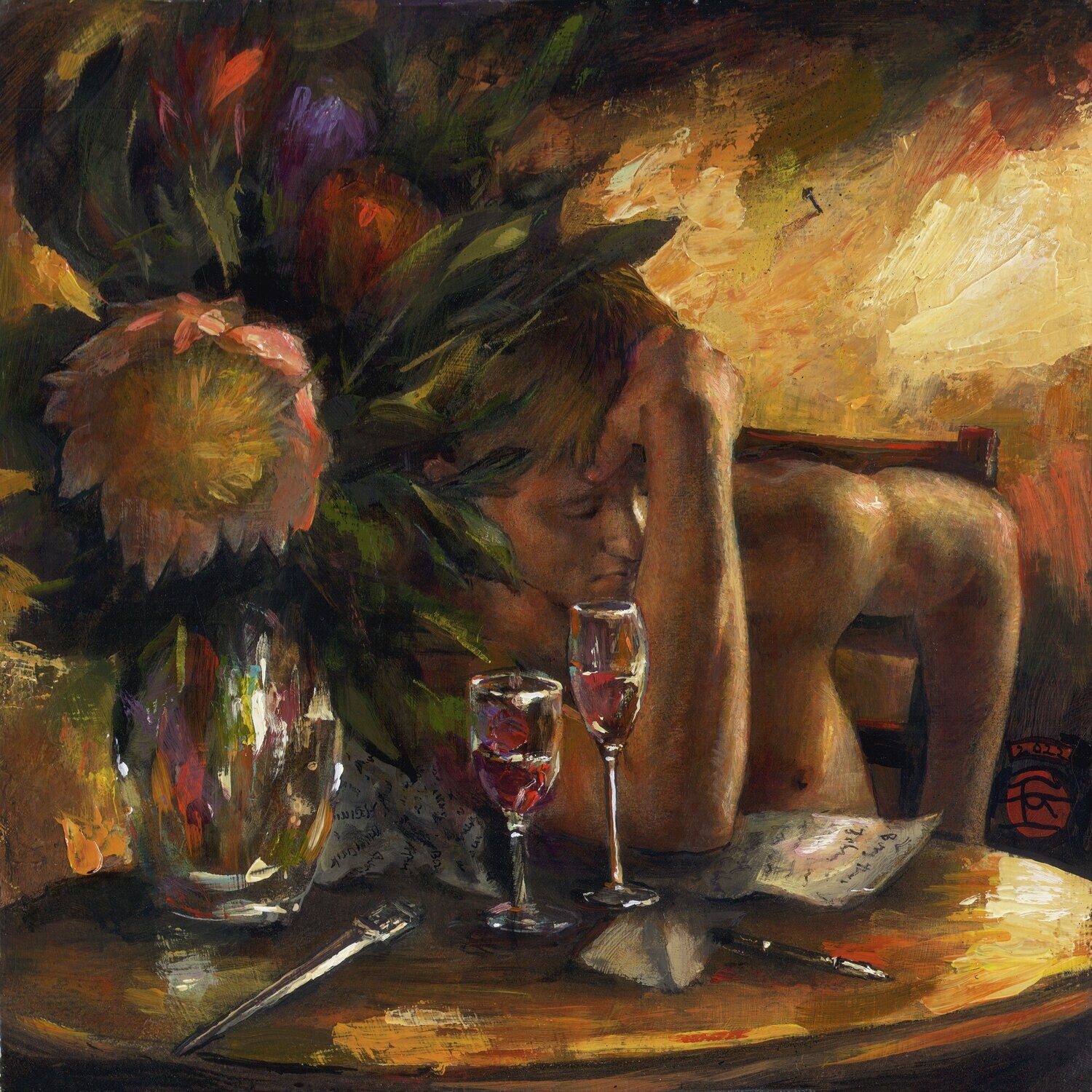 "The Opened Letter" Original Painting on Panel, Framed | Free Shipping Worldwide