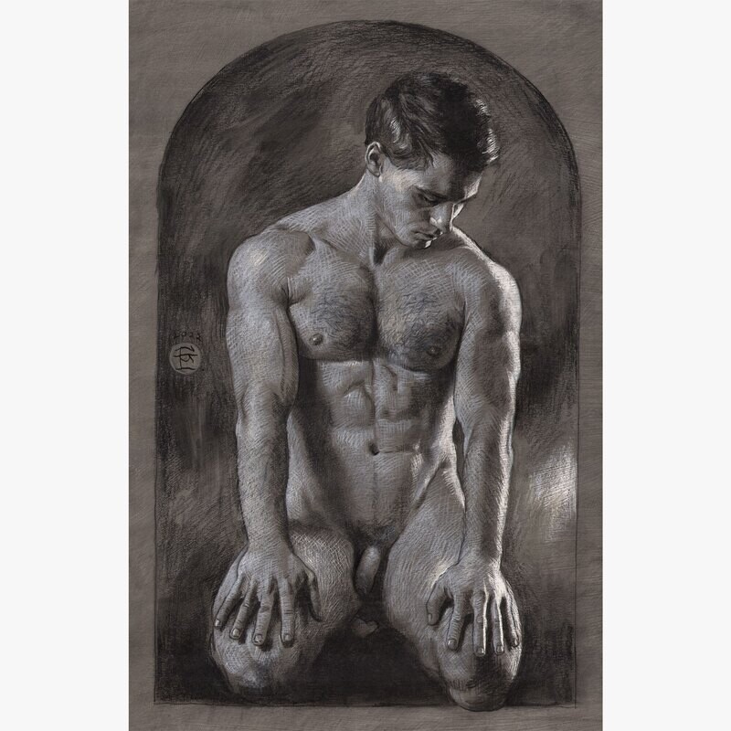 "Awaiting" Original Grisaille Work on Paper | Free Shipping Worldwide