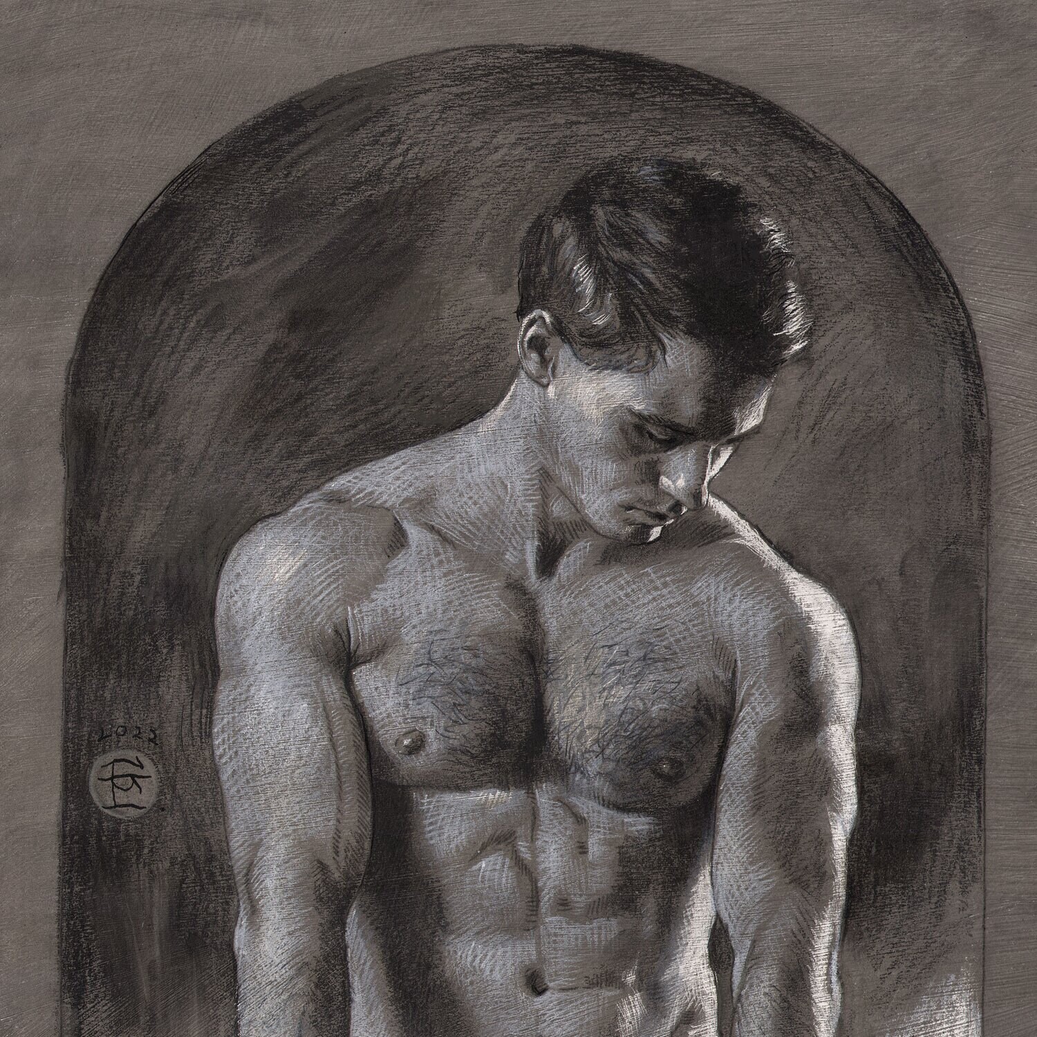 "Awaiting" Original Grisaille Work on Paper | Free Shipping Worldwide