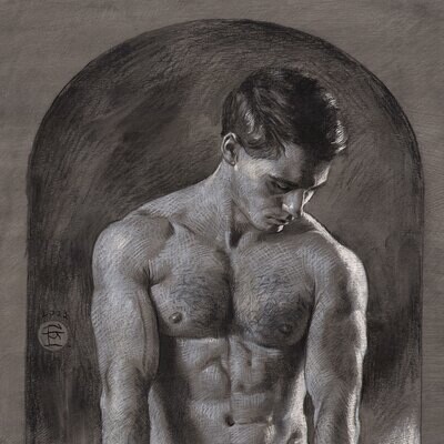 "Awaiting" Original Grisaille Work on Paper | Free Shipping Worldwide