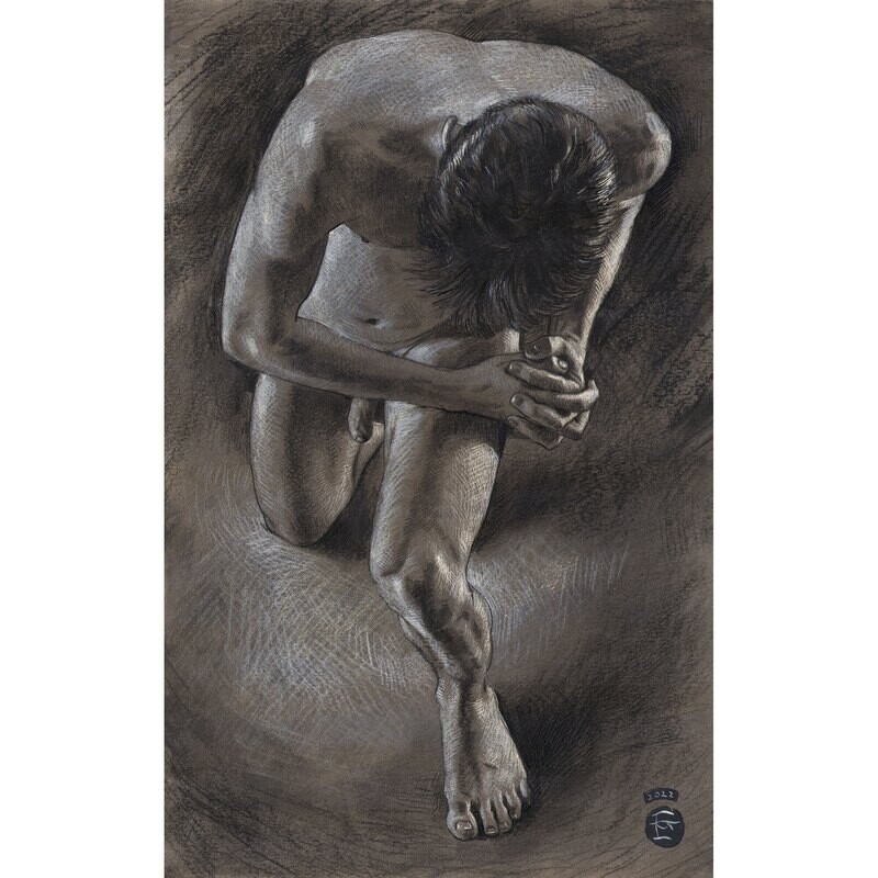 "The Plea" Original Grisaille Drawing | Free Shipping Worldwide