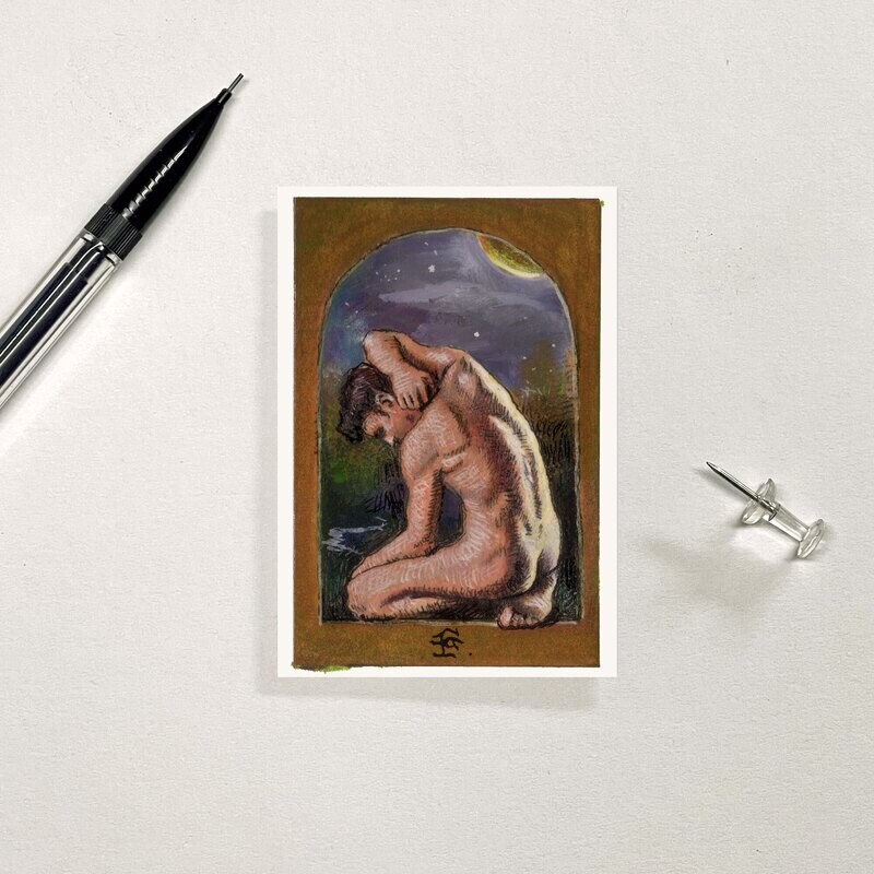 Miniature Painting "The Thinker" 3" X 2"