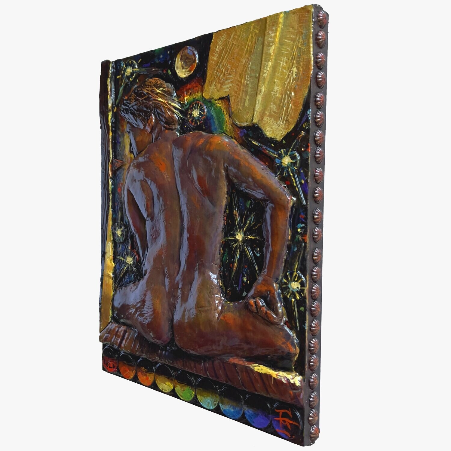 "Contemplation" Original Polychromed Bas-Relief | Free Shipping Worldwide