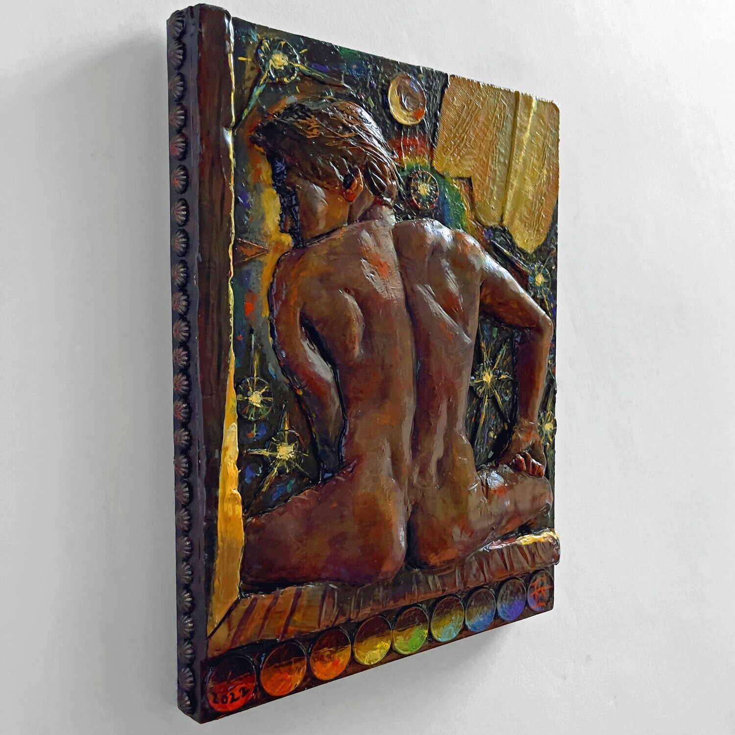 "Contemplation" Original Polychromed Bas-Relief | Free Shipping Worldwide