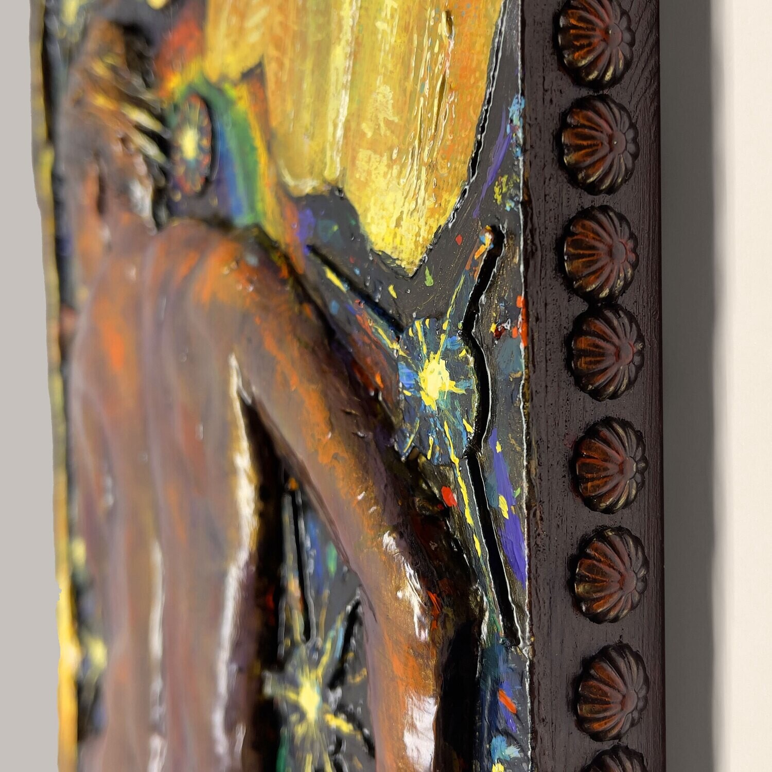 "Contemplation" Original Polychromed Bas-Relief | Free Shipping Worldwide