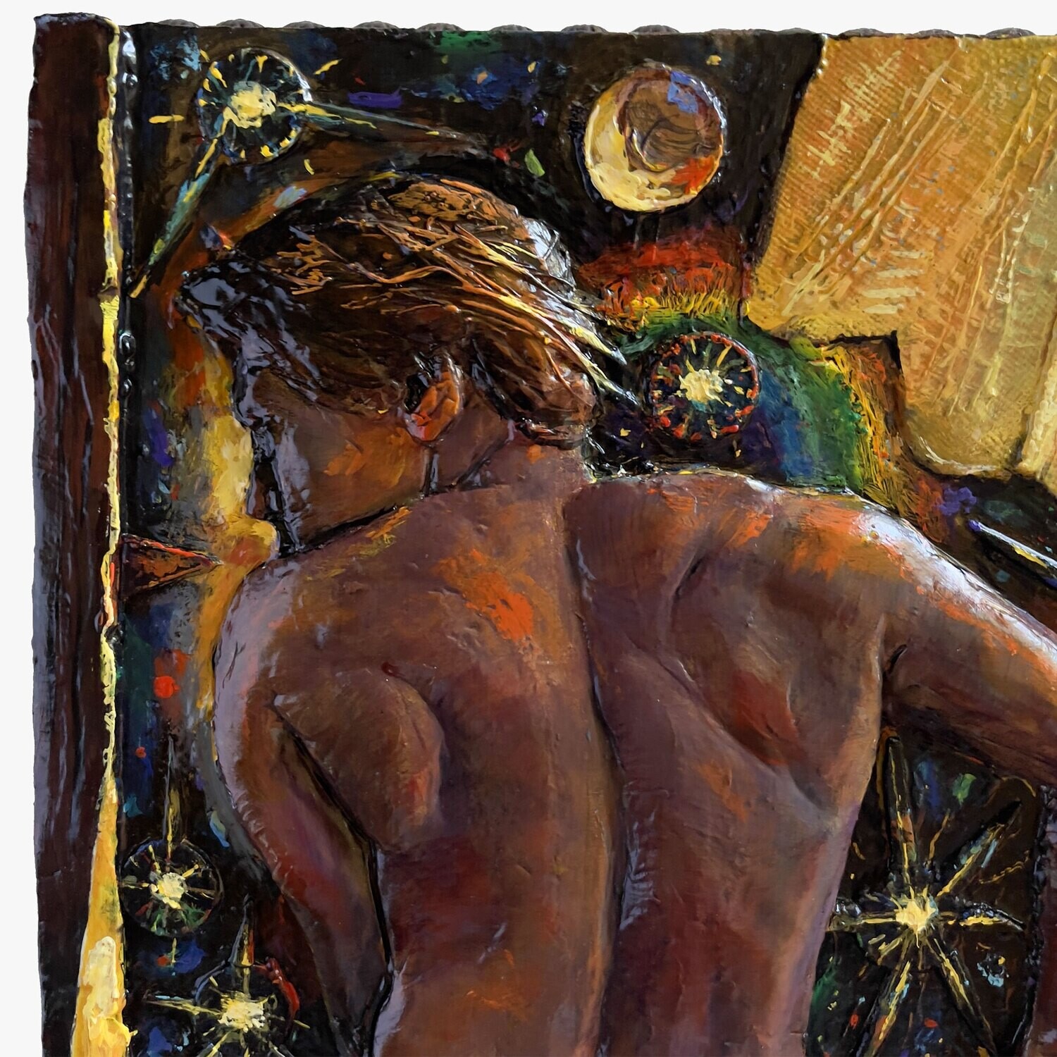 "Contemplation" Original Polychromed Bas-Relief | Free Shipping Worldwide