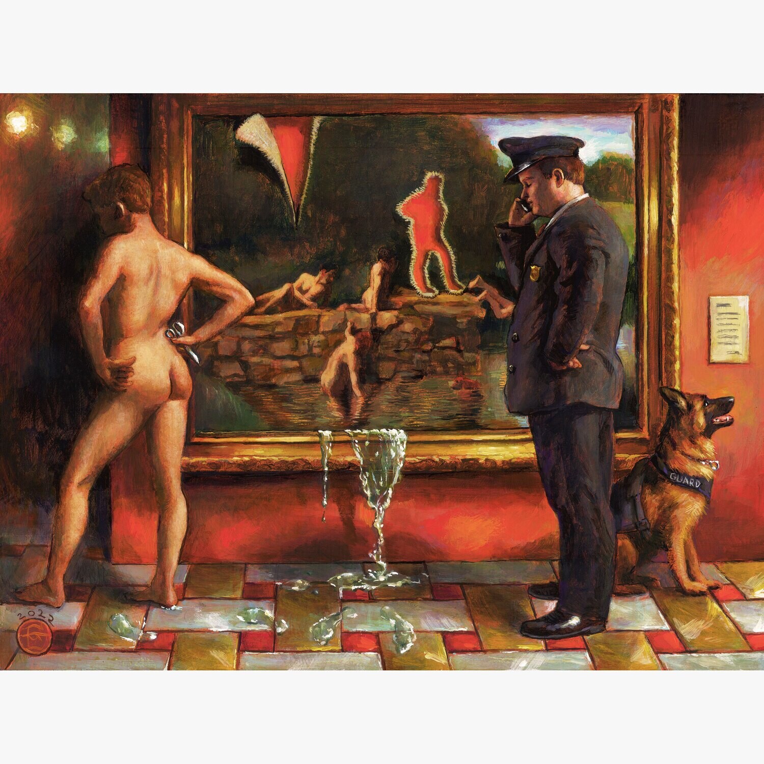 &quot;The Guard Reports an Attempted Escape From the Museum...&quot; Original Painting on Panel | Free Shipping Worldwide