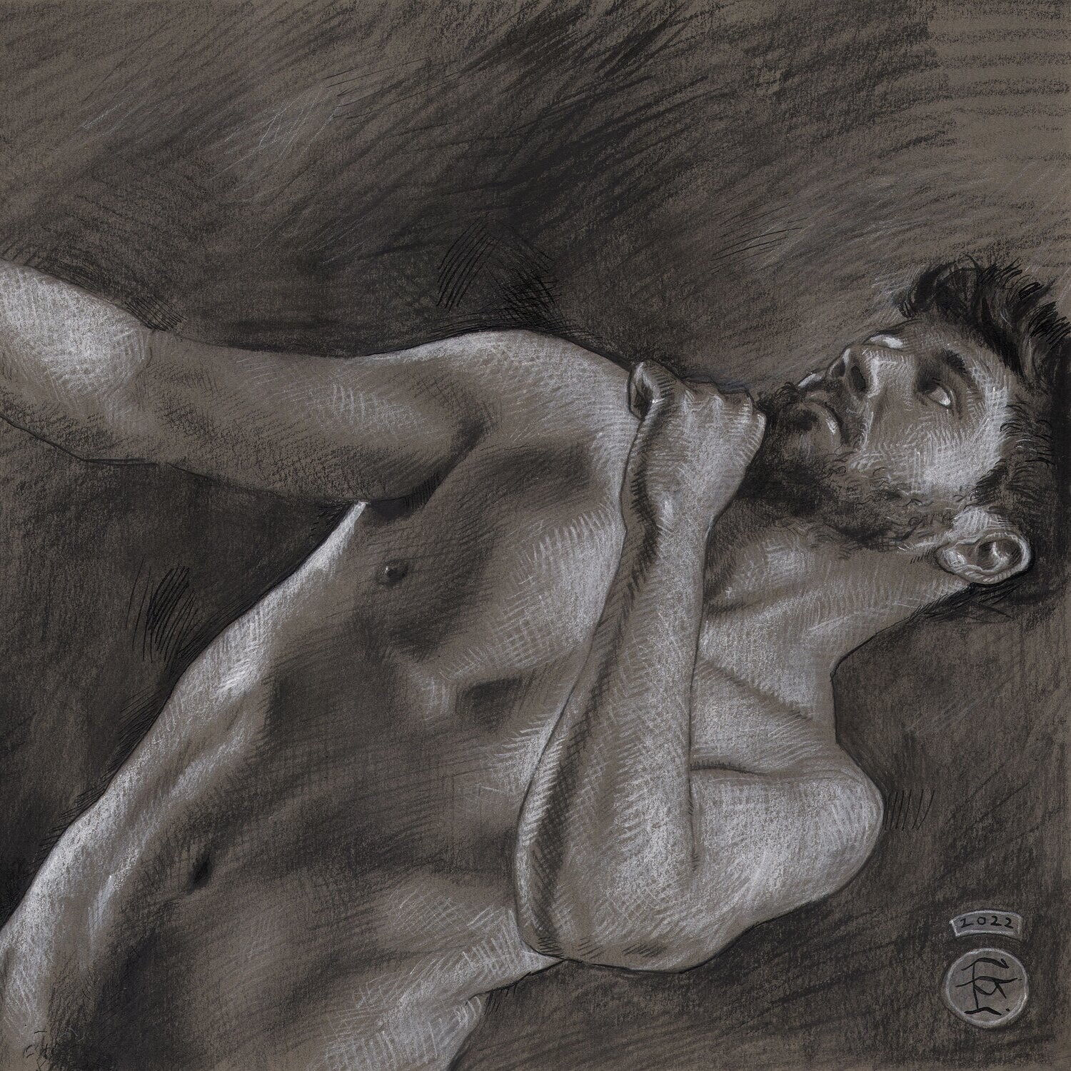 "The Grappling" Original Grisaille Work on Paper | Free Shipping Worldwide