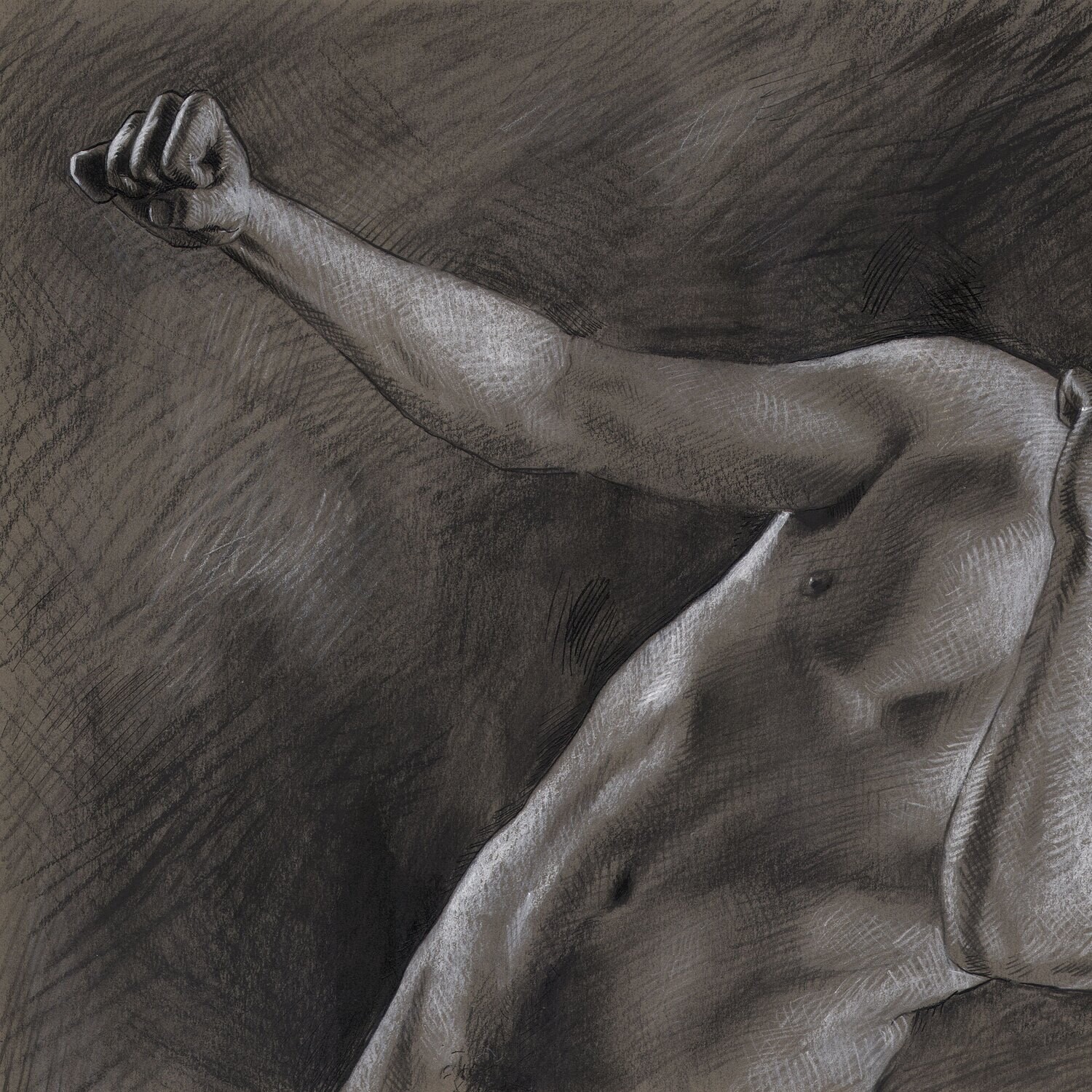 "The Grappling" Original Grisaille Work on Paper | Free Shipping Worldwide